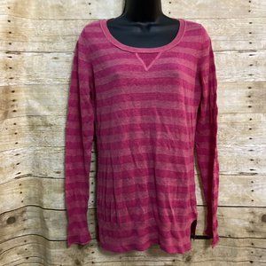 Banana Republic Sz Large Sweater Pink Stripe Lightweight Long Sleeve Linen Blend